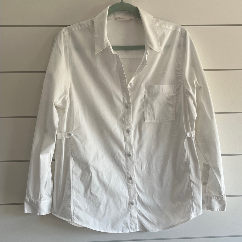 Soft Surroundings White Collared Shirt with Cinch Waist Design Size Large